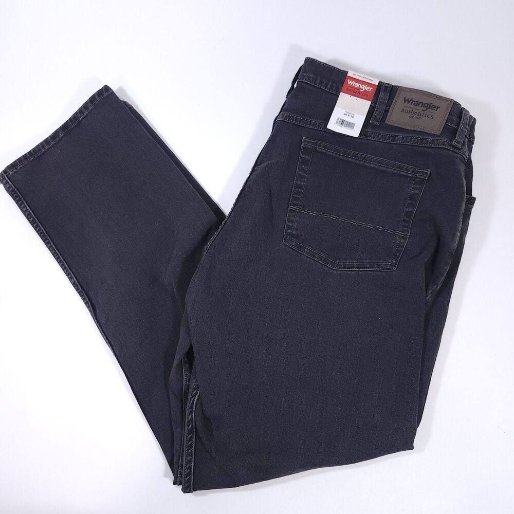 Wrangler Authentics Mens Jeans 40x30 Black Charcoal Athletic Fit Stretch New